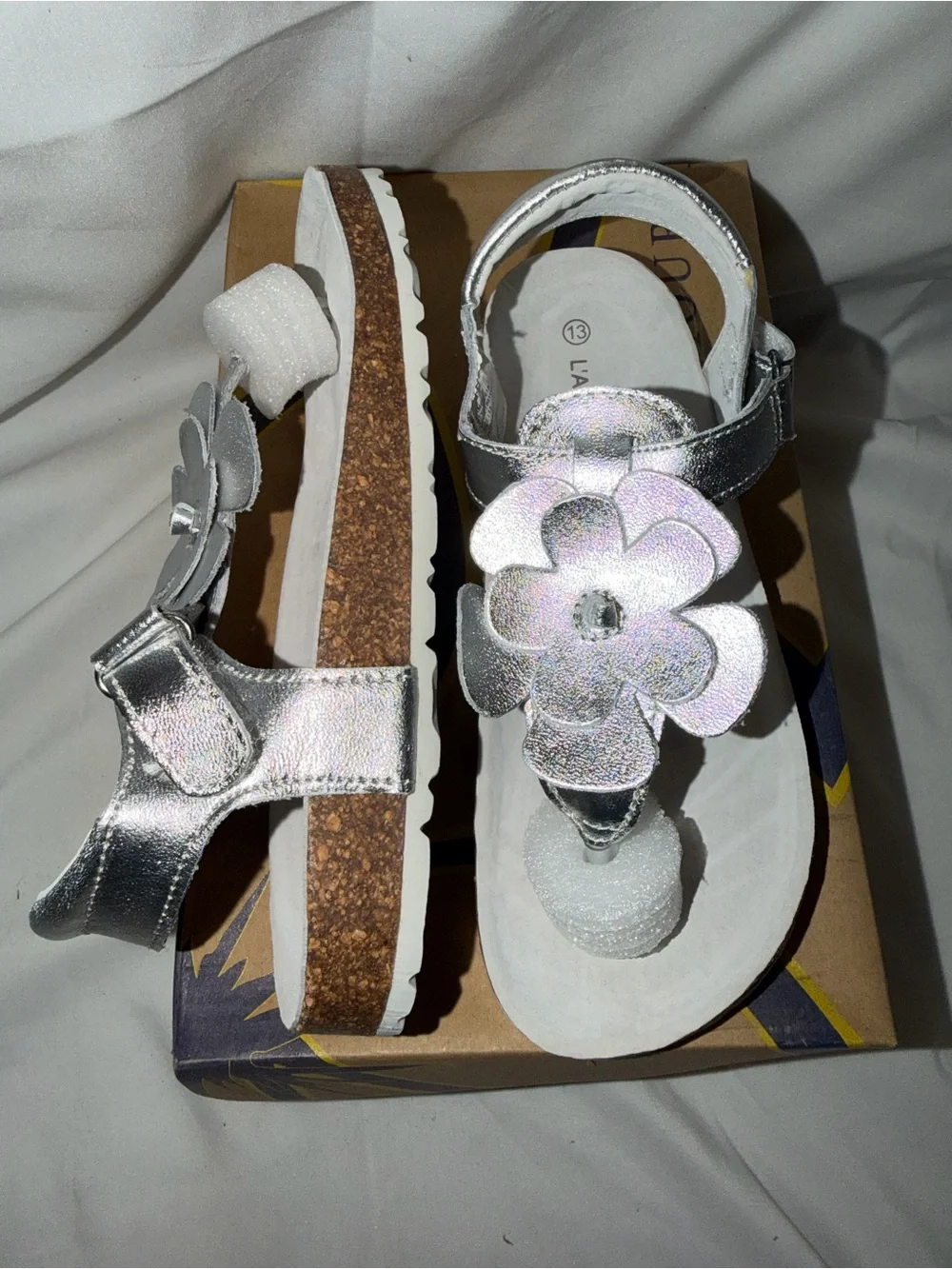LAmour Silver Flower Burk Sandal Girls US 13